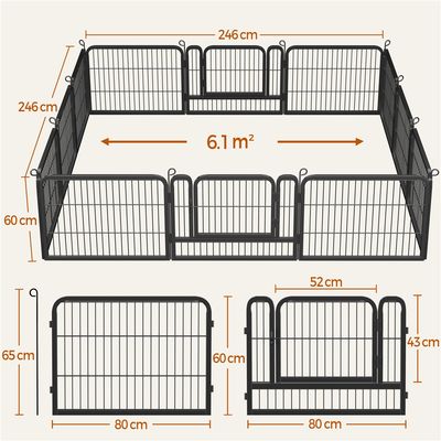 Parc Pour Chien En 12 Panneaux Clôture Pour Chien En Métal 60 Cm Noir