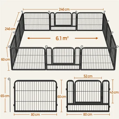 Parc Pour Chien En 12 Panneaux Clôture Pour Chien En Métal 60 Cm Noir
