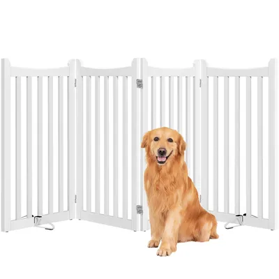 Barrière De Sécurité Chien Pliable En Bois à 4 Panneaux Avec 2 Pieds