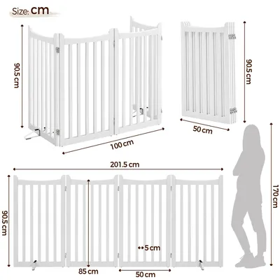 Barrière De Sécurité Chien Pliable En Bois à 4 Panneaux Avec 2 Pieds