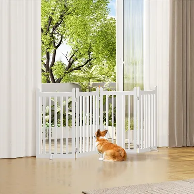 Barrière De Sécurité Chien Pliable En Bois à 4 Panneaux Avec 2 Pieds