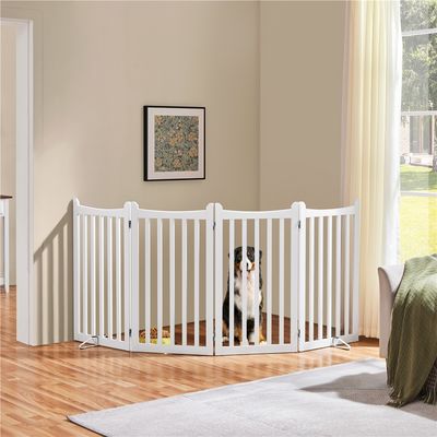 Barrière De Sécurité Chien Pliable En Bois à 4 Panneaux Avec 2 Pieds