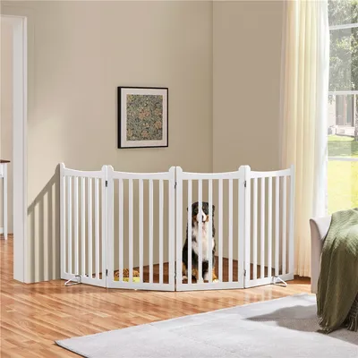 Barrière De Sécurité Chien Pliable En Bois à 4 Panneaux Avec 2 Pieds