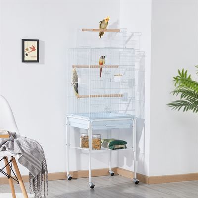 Cage à Perruches En Métal Avec Support Roulant, Étagère De Rangement