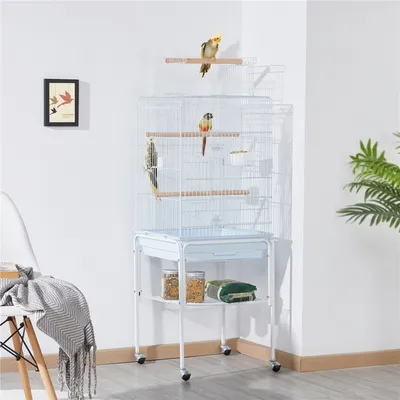 Cage à Perruches En Métal Avec Support Roulant, Étagère De Rangement