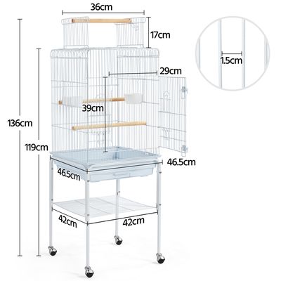 Cage à Perruches En Métal Avec Support Roulant, Étagère De Rangement