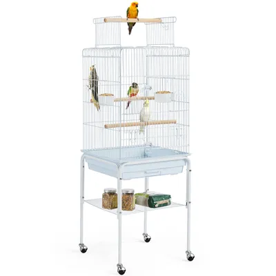 Cage à Perruches En Métal Avec Support Roulant, Étagère De Rangement