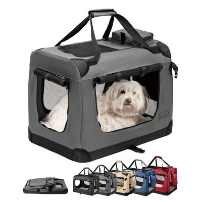 lionto faltbare Hundetransportbox aus robustem Stoff für Auto und Reisen