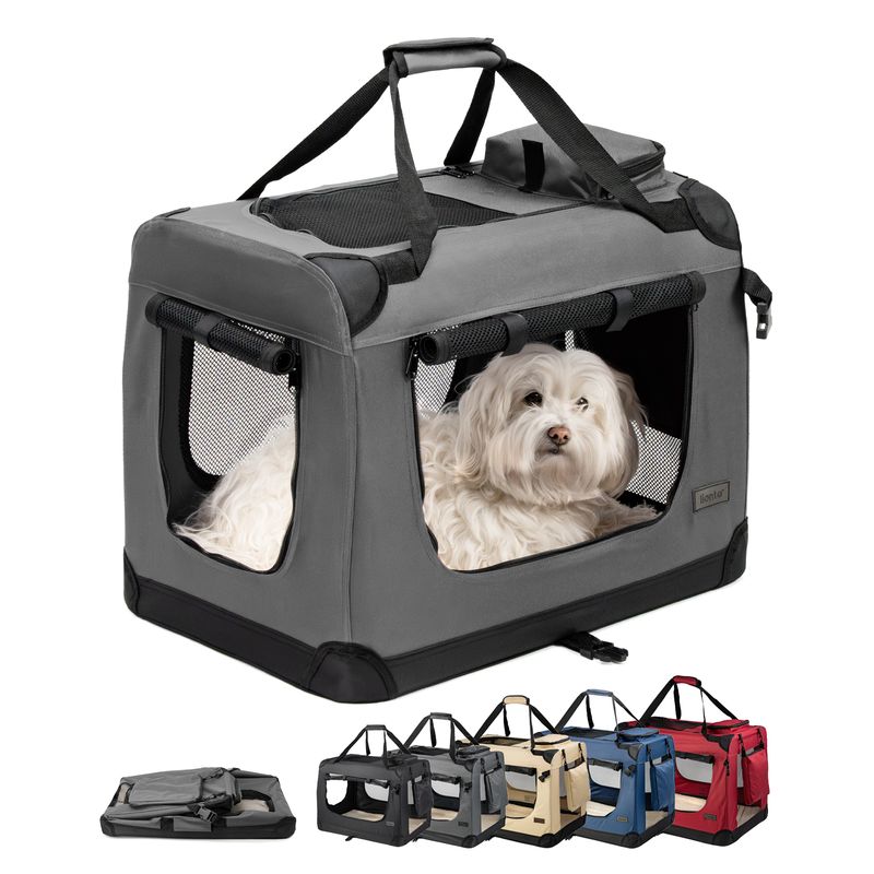 lionto faltbare Hundetransportbox aus robustem Stoff für Auto und Reisen
