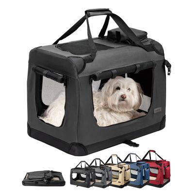 lionto faltbare Hundetransportbox aus robustem Stoff für Auto und Reisen