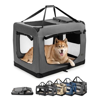 lionto faltbare Hundetransportbox aus robustem Stoff für Auto und Reisen