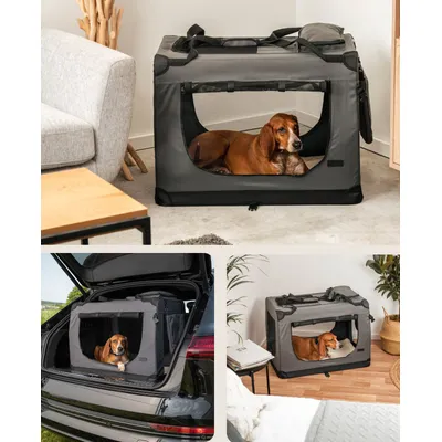 lionto faltbare Hundetransportbox aus robustem Stoff für Auto und Reisen