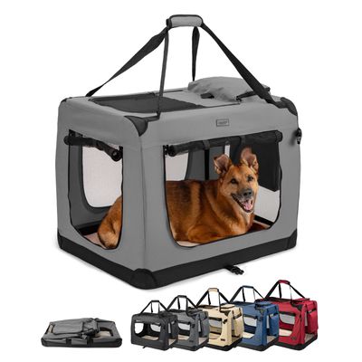 lionto faltbare Hundetransportbox aus robustem Stoff für Auto und Reisen