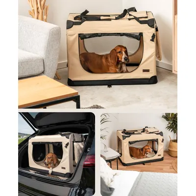 lionto faltbare Hundetransportbox aus robustem Stoff für Auto und Reisen