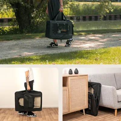 lionto transport chien pliable auto voyage tissu robuste noir