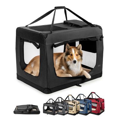 lionto caisse de transport chien pliable, tissu robuste, voyage 90x61x65 cm XXL jusqu'à 22 kg / noir