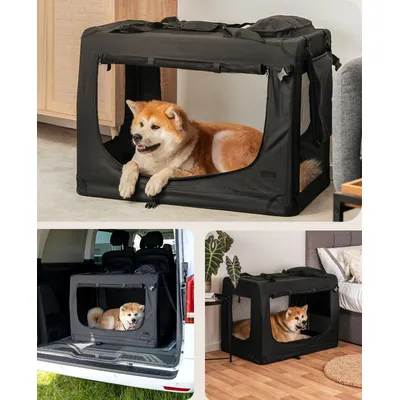 lionto faltbare Hundetransportbox aus robustem Stoff für Auto und Reisen