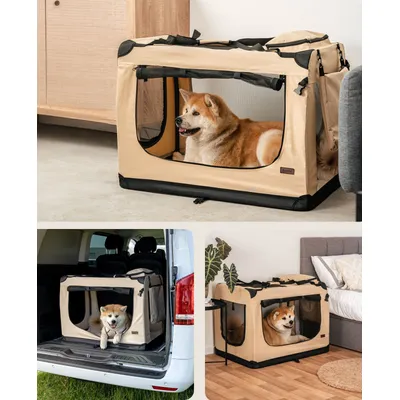 lionto faltbare Hundetransportbox aus robustem Stoff für Auto und Reisen