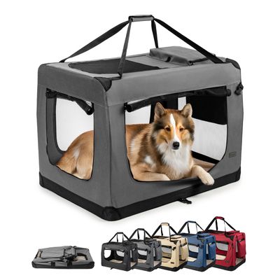 lionto caisse de transport chien pliable, tissu robuste, voyage 90x61x65 cm XXL jusqu'à 22 kg / gris