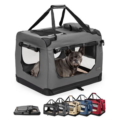 lionto faltbare Hundetransportbox aus robustem Stoff für Auto und Reisen