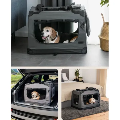 lionto faltbare Hundetransportbox aus robustem Stoff für Auto und Reisen