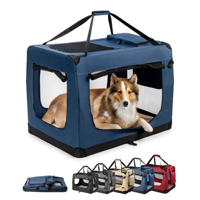 lionto faltbare Hundetransportbox aus robustem Stoff für Auto und Reisen