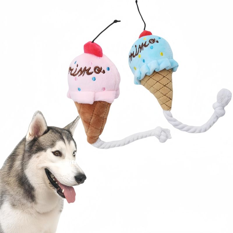 IntiMeg Lot de 2 jouets en peluche pour chien en forme de crème glacée