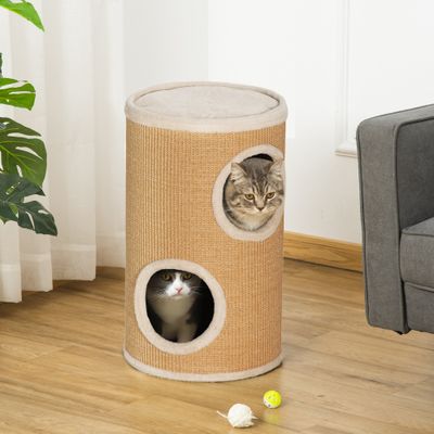 PawHut - Arbre à chat cylindrique tour à griffer 2 niches plateforme