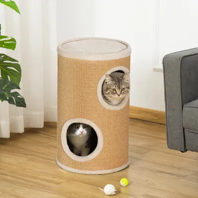 PawHut - Arbre à chat cylindrique tour à griffer 2 niches plateforme