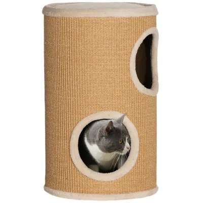 PawHut - Arbre à chat cylindrique tour à griffer 2 niches plateforme