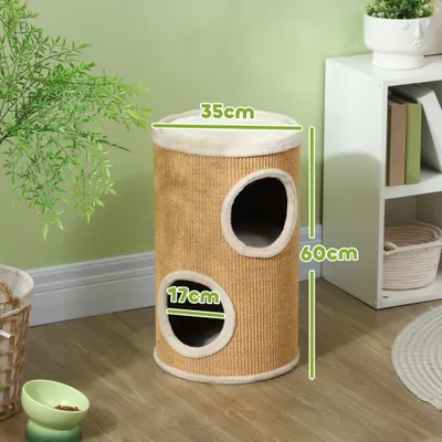 PawHut - Arbre à chat cylindrique tour à griffer 2 niches plateforme