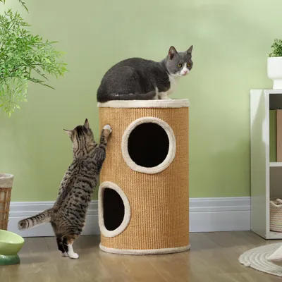 PawHut - Arbre à chat cylindrique tour à griffer 2 niches plateforme