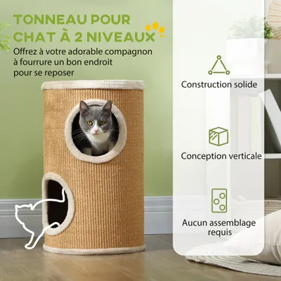 PawHut - arbre à chat tour H.60 cm - beige