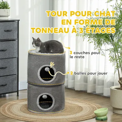 PawHut - niche tour pour chat modulable zippée 3 parties H.69 cm - gris