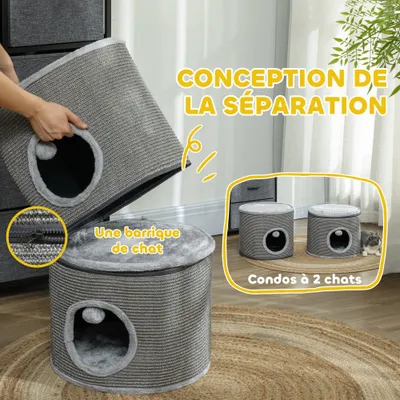 PawHut - niche tour pour chat modulable zippée 3 parties H.69 cm - gris