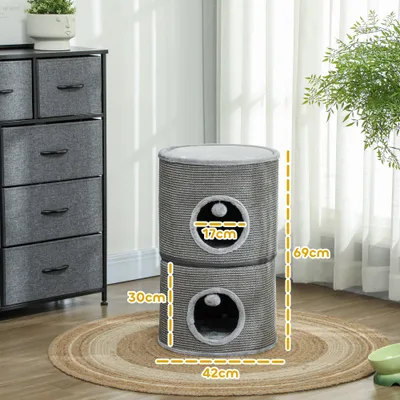 PawHut - Tour pour chat modulable zippée 3 parties 2 pompons