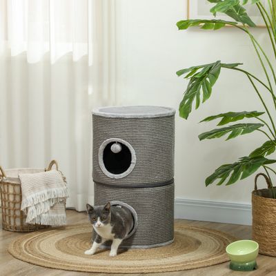 PawHut - Tour pour chat modulable zippée 3 parties 2 pompons