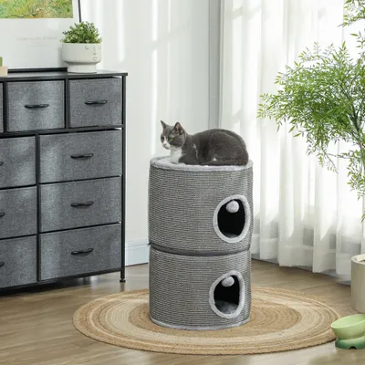 PawHut - niche tour pour chat modulable zippée 3 parties H.69 cm - gris