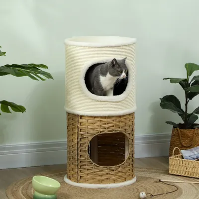 PawHut - Tour à chat 3niv 2 niches, panier H.75,5 cm - Crème
