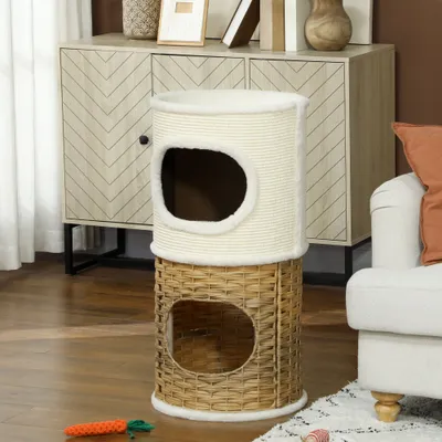 PawHut - Tour à chat 3niv 2 niches, panier H.75,5 cm - Crème