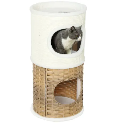 PawHut - Tour à chat 3niv 2 niches, panier H.75,5 cm - Crème PawHut - Tour à chat 3niv 2 niches, panier H.75,5 cm - Crème