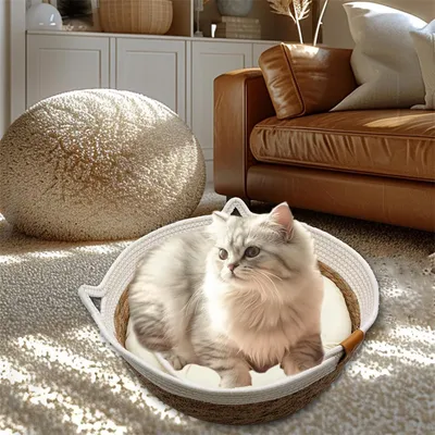 IntiMeg Nid pour chat - Panier en rotin artisanal avec coussin coton