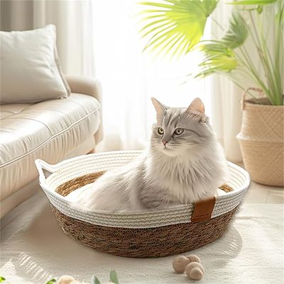 IntiMeg Nid pour chat - Panier en rotin artisanal avec coussin coton