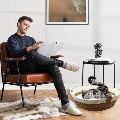 IntiMeg Nid pour chat - Panier en rotin artisanal avec coussin coton