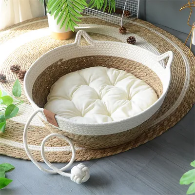IntiMeg Nid pour chat - Panier en rotin artisanal avec coussin coton