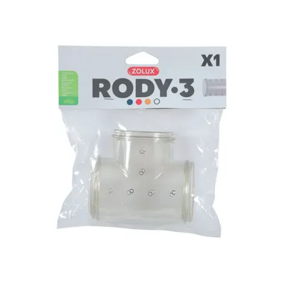 Tube T Rody gris transparent. taille ø 5 cm x 9.5 cm x 8 cm. pour rongeur.
