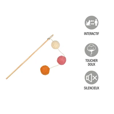 Canne à Pêche pour Chat - Jouet Interactif avec Boules en Tissu