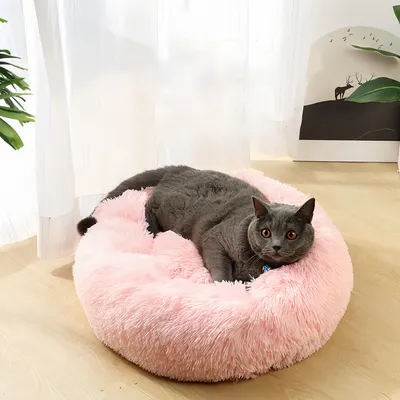 FurryFusion Lit rond en peluche pour chat