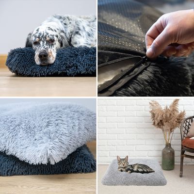 MaxCor Coussin Déhoussable Chien et Chat - Mémoire de Forme - Petit Gris