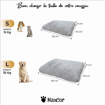 MaxCor Coussin Déhoussable Chien et Chat - Mémoire de Forme - Petit Gris